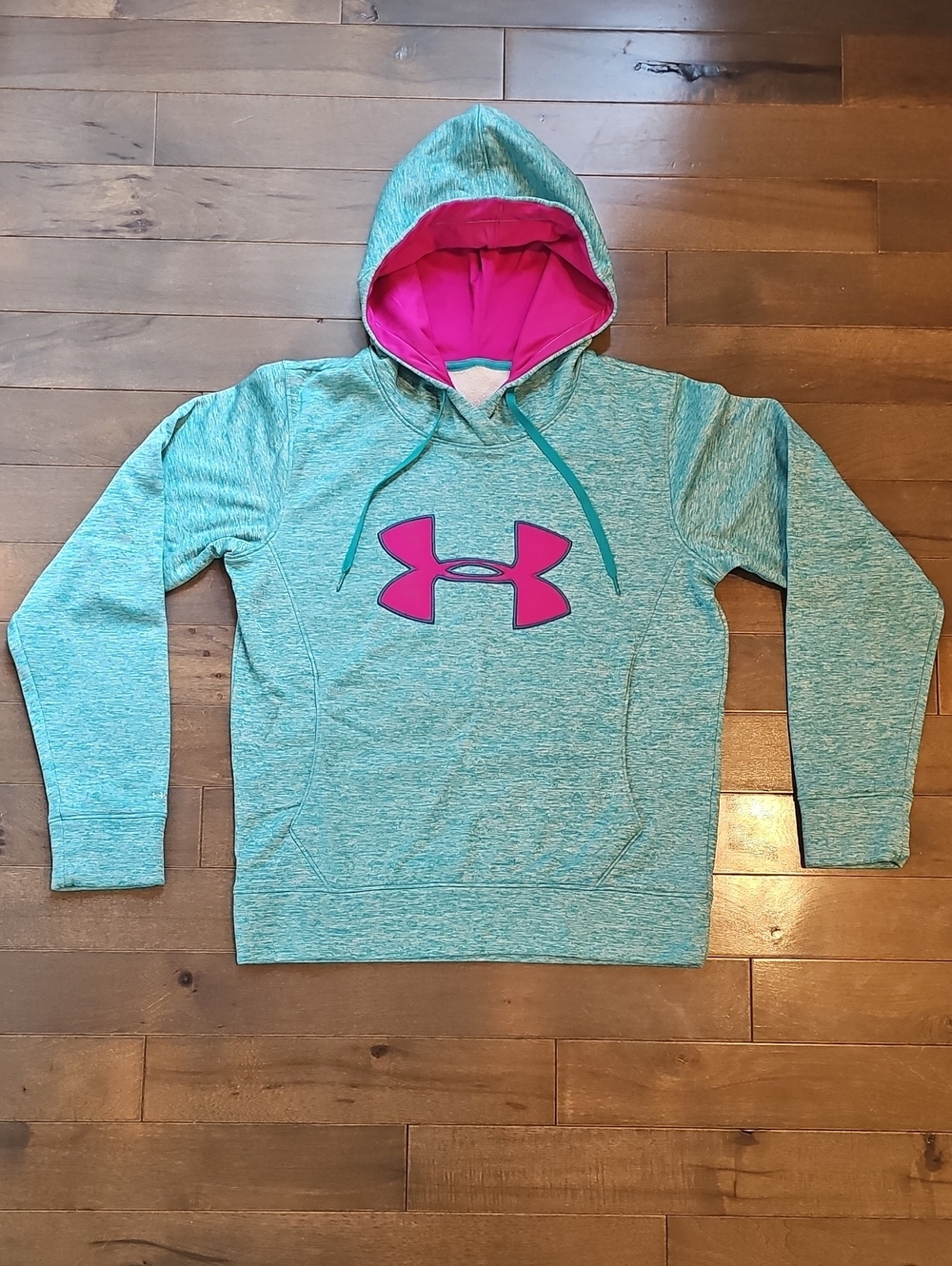 Under Armour Storm Gear Women's Teal Heather Hoodie with Pink Logo, Large